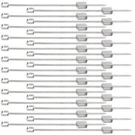 Rosenstein & Söhne Stainless Steel Barbecue Skewers: Set of 24 XXL Stainless Steel Barbecue Skewers with Sliding Mechanism, Each 34 cm (Barbecue Skewers Campfire, with Scraper, Kebab)