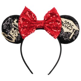 Kiddale Mouse Ears Headband for Graduation,Sequin Mouse Ear Hairband Hair Hoop Accessoties for Class of 2025 Graduation Party Favors Park Trip Grad Decoration(Black Red)
