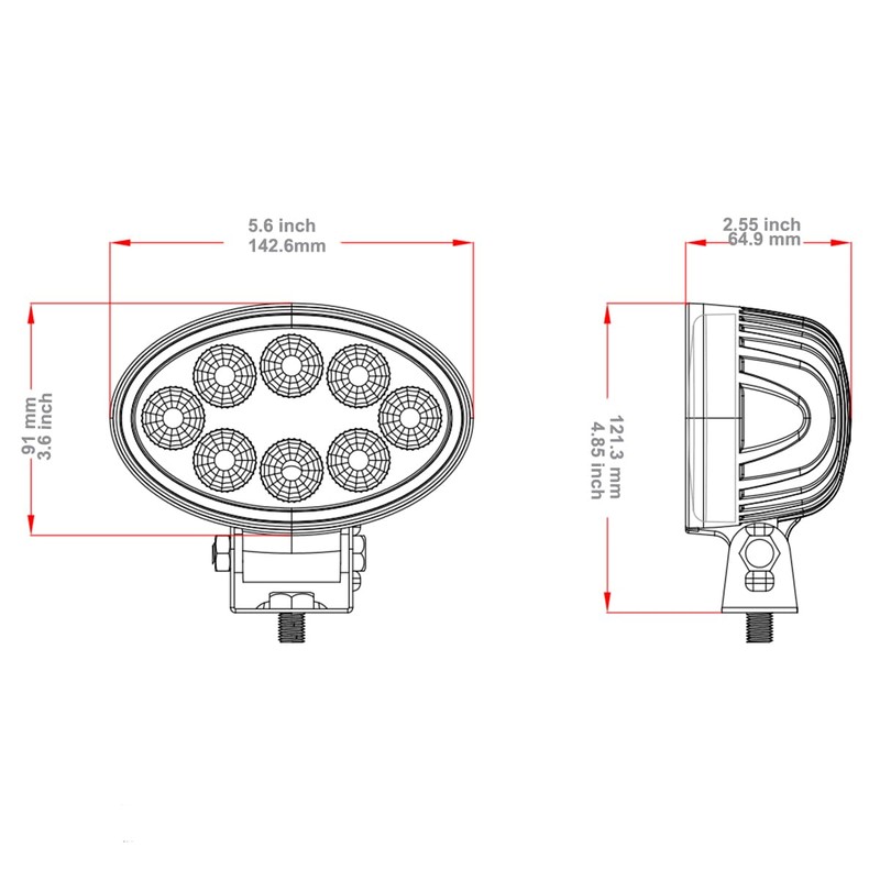 AGP.1978 2PCS Tractor Led Work Light, 12V 24W Oval Cab