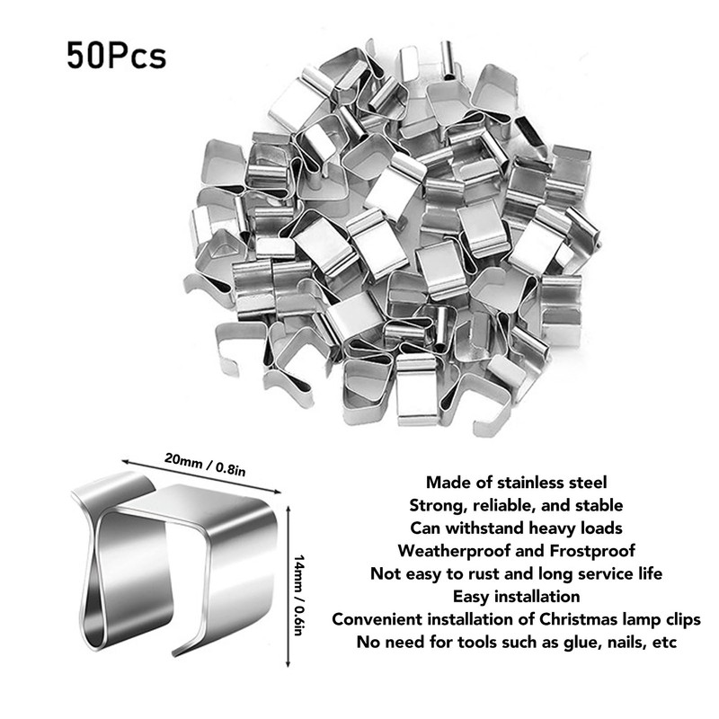 50Pcs Metal Christmas Lights Gutter Hooks Stainless Steel Christmas Lights
