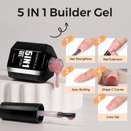 TOMICCA 5 in 1 Builder Gel for Nails, 15 ml Nude Pink Builder Nail Gel, UV/LED Gel Nails, Gummy Base Builder Gel for Gel Nails, Nail Extension Repair, Nail Strengthening