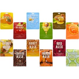 Kit de 30 Mascarillas faciales coreanas surtidas - Aguacate, Colageno de caracol, baya Goji, Papaya, Vitamina C, Aceite de Argan, Cúrcuma, Miel, Café,