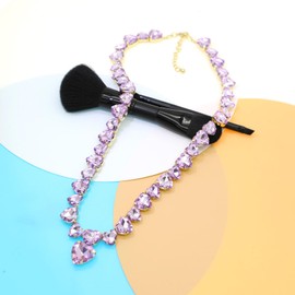 JNF Crystal Rhinestone Choker Collar Necklace For Women, Purple, Multicolor Rhinestone Heart Bib Necklace, Zinc, 16 Inches, 1 Count