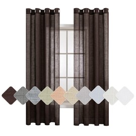 MIULEE Voile Curtains, Sheer Linen Curtain with Eyelets, Transparent Linen Look, Living Room Window Curtain, Translucent Decorative Curtain for Bedroom, 140 x 225 cm (W x H), Coffee Set of 2