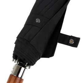 TECPEX Folding Umbrella Real Wood Crook Handle Windproof Strong Automatic Umbrella Quality Frame for Travel Water Resistance Luxury and Classic (Black with Wood Handle)