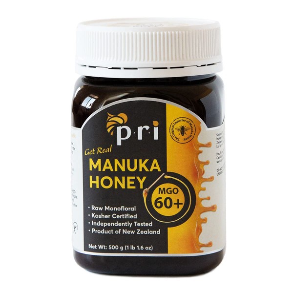 PRI Manuka Honey, MGO 60+ New Zealand Raw Monofloral Manuka Honey, 500g