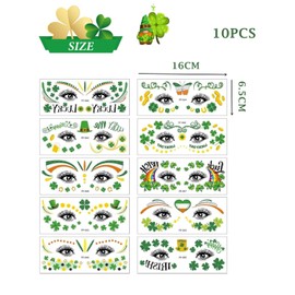 St Patricks Day Gesichtstattoo,10 Blätter St. Patricks Day Kostüm Party Temporäre Tattoos Irische Feiertags Gesichtsaufkleber für Erwachsene Kinder Irland St. Patricks Day Kostüm Dekoration