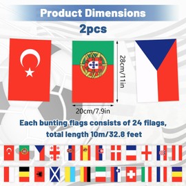 DERAYEE Pack of 2 World Flag Garland Banner with 24 Countries Flags of the European Football Cup and Olympic Games 2024, Decoration Bar Garden Club Restaurant Party Events (28 x 20 cm)