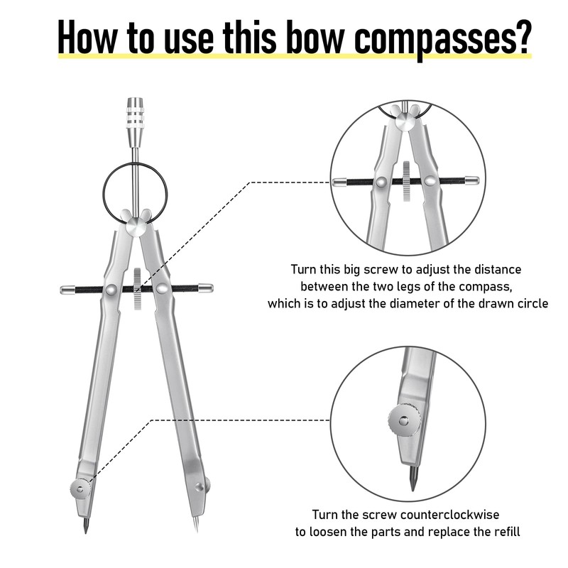 EBOOT Student Geometry Math Set, Metal Drawing Compass and 6