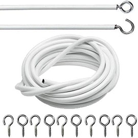 HITHIKA 2m Net Curtain Wire with Hooks & Eyes, Cut-to-Size Curtain Wire Kit for Windows, Voiles, Drapes, Wardrobes, Caravans, Easy to Fit Curtain Wire Set for Home Use