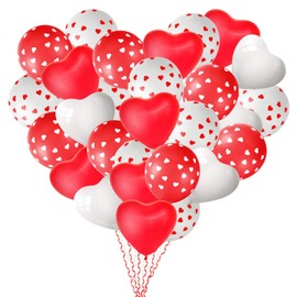 MIAHART 60 Pack Heart Balloons Decorations Kit for Valentine's Day, Wedding, Birthday Party, etc. 60 Pcs Heart Balloons, 4 Ribbons. Red, White. 12 Inch/30cm, 10 Inch/25cm. Latex. Unisex. All Ages.