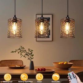 Battery Operated Hanging Outdoor Chandelier, Battery Pendant Light, Gazebo Lights Outdoor Waterproof, 4 AA Batteries, for Gazebo, Pergola, Porch, Patio, Indoor/Outdoor Decor Lighting (3)