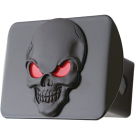 LFPartS Metal Skull 3D Emblem Trailer Hitch Cover (Fits 2" Receivers, Black Red)