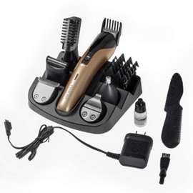 Snapcups 6 in 1 Grooming Kit - Professional Hair Clipper, Beard, Nose, Facial Trimmer Included - Multiuse Cordless Rechargeable Shaver, (Champaign Color)