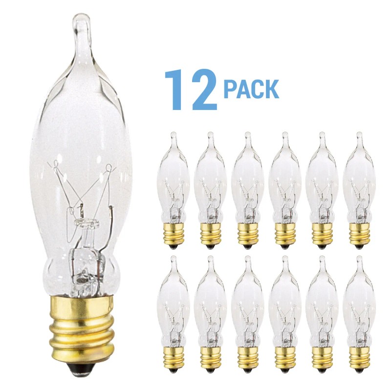 KOR 12 Pack 7.5W CA5 Candelabra E12 Base 120V Flame