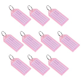 sourcing map Plastic Key Tags with Split Ring Keychain ID Luggage Label Window 56x29mm, Pink 10Pcs