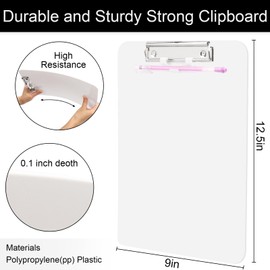 1 PCS A4 Clipboards,Plastic Clipboard with Pen Holder,Clip Boards 8.5x11 with Low Profile Clip,Cute Hanging Clipboard for School Office Supplies Clipboards for Kids,Portable Clip Board for Nurse-White