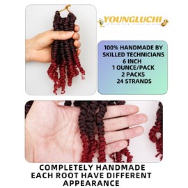 Passion Twist Crochet Hair for Black Women-2 Packs 6 Inches Ombre Burgundy Short Pre-twisted Pre Looped Crochet hair,Synthetic Braiding Hair Extensions(T1B/BUG)