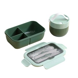 DAM Stackable Lunch Box 1100ml with Bowl with Lid and Cutlery 21 x 13 x 7.5 cm Green