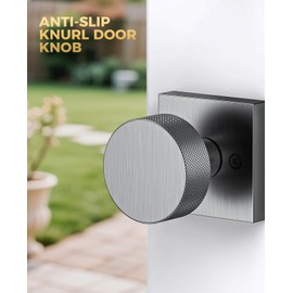 Mensarix Front Door Handle and Deadbolt Set, Steel Gray Front Door Lock Set with Modern Knurl Knob, Exterior Entry Lock with Adjustable Single Cylinder Deadbolt, Reversible for Right & Left