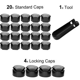 Unbranded 17mm  Black Car Wheel Hub Lug Nut Cover Caps Set w/Tool Decoration Universal US