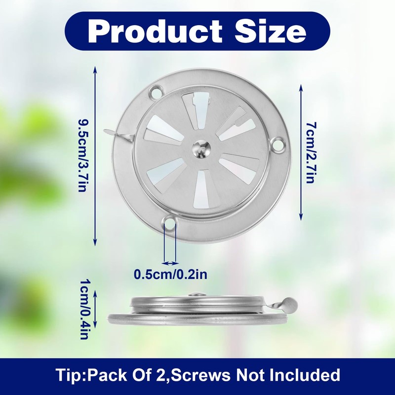 2 PCS BBQ Grill Smoker Air Vent Set, Adjustable Stainless