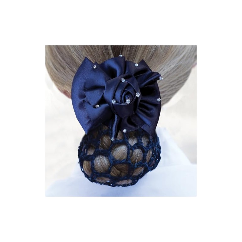 Equetech Dressage Hair Rosette Ribbon Bow Clip & Net (Navy/Crystal)