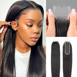 16 inch 2x6 SKINLIKE Real HD Lace Closure Only Straight Human Hair Closure 0.095mm Ultra-thin Invisible Lace Closure Single Knot Pre-plucked With Baby Hair Natural Black