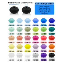 180PCS FIVEIZERO Silicone Lentil Beads,14mm 30 Colos Abacus Silicone Beads Silicone Beads Bulk Loose Spacer Jewelry Beads Colorful DIY Lanyard Beads for Making Necklace Keychain Accessories