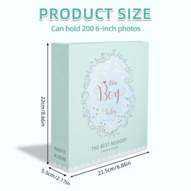 Mini Photo Album 6 Inch - Hand Writeable Photo Album with Pocket Style Paper Inserts - Baby Photo Album for Growth Photos - Space for 200 Photos - Memory Album for Special Moments (Blue)
