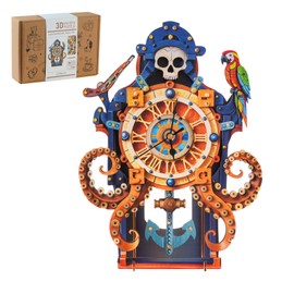 Rnfinewow 3D Wooden Puzzles for Adults, Octopus Sea Monster Clock DIY Set, Beginner 38 Pcs Wooden Puzzles, Creative Gift Ideas for Adults Teens, Home Decor