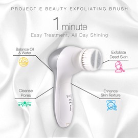 Project E Beauty Portable Electric Facial Brush 360° Rotating Face Cleanser Travel Cleansing Brush Set with 3 Exfoliating Brush Heads For Men & Women Use