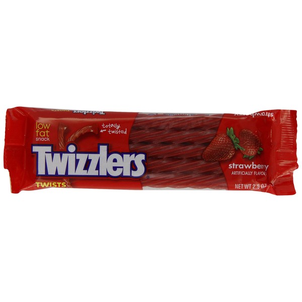TWIZZLERS Twists, Strawberry Flavored Licorice Candy, 2.5 Ounce Packet (Pack of 36)