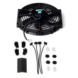 10" 12V Electric Radiator Cooling Fan Push Pull Slim Fan 3/8" Probe Ground & Thermostat Switch Kit Black