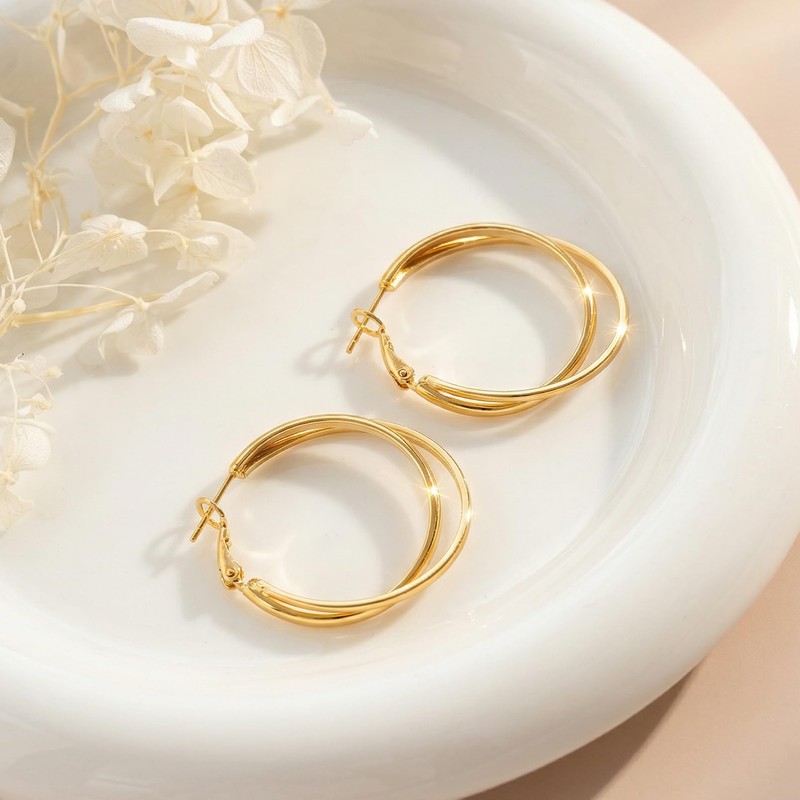 Colkiow Gold Double Hoop 925 Sterling Silver Posts Statement Earrings