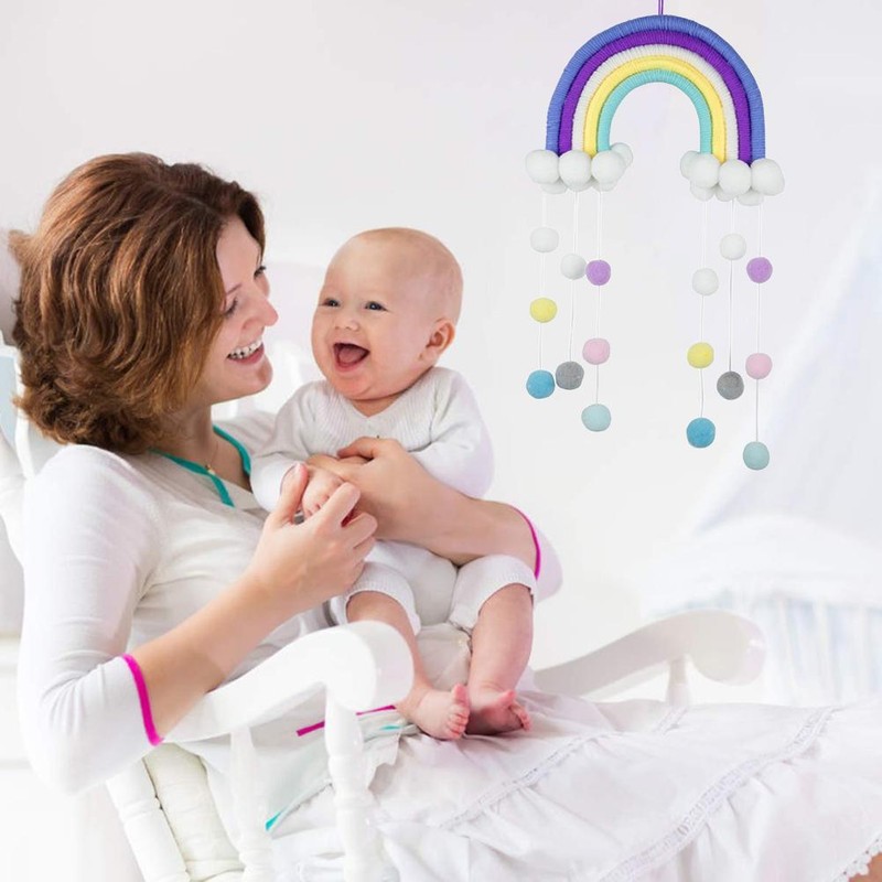 Baby Mobile Baby Bed Wind Chimes Hanging Clouds Raindrops Rainbow