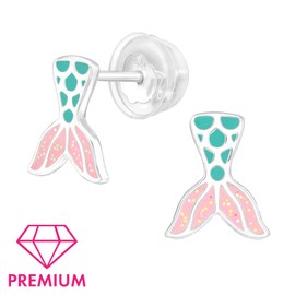 Limited Edition Solid 925 Sterling Silver Mermaid Tail Little Stud Earrings Hypoallergenic 43542