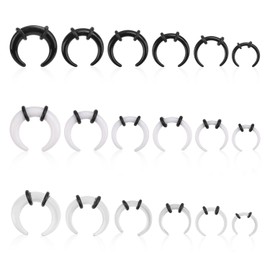 18 Pcs Acrylic Septum Rings, Three Colors C Shaped Pincher Tapers Septum Hoop Stud Nose Gauge Stretching Kit for Nose Ear Piercings Gauges Size 4G 6G 8G 10G 12G 14G(Black, White, Transparent)