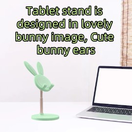 cyrank Cell Phone Stand, Adjustable Bunny Phone Stand for Desk Cute Rabbit Phone Holder Portable Phone Dock Tablets Stand for Phones Tablets(Green)