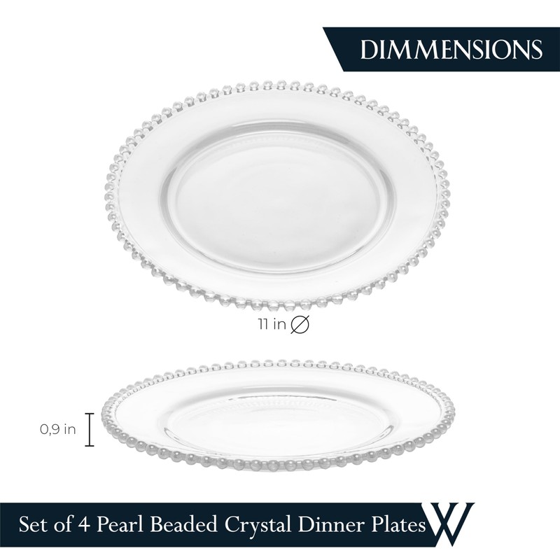 WOLFF - Set of 4 Pearl Beaded Crystal Dinner Plates