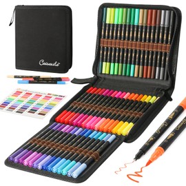 CAISEXILE 48 Color Duo Tip Pens Art Markers Set,96 Nibs Fine and Brush Tip for Adult Coloring Book Journaling Note Taking Lettering Calligraphy Drawing Pens Supplies