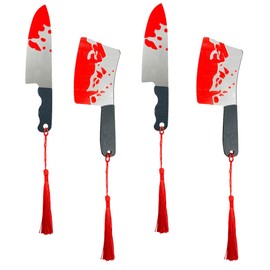 Halloween Bookmarks Set 4Pcs Horror Novelty Bookmark,Blood Splatter Knife Bookmarks,Acrylic Book Markers Red Tassels,Gothic Book Accessories for Halloween Gifts,Creepy Crime Book Lovers