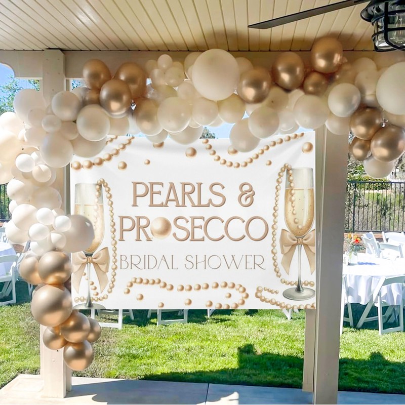 Pearls and Prosecco Bridal Shower Decorations Bow Champagne Pearls Backdrop