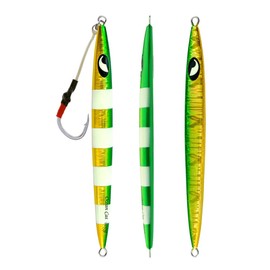 OCEAN CAT Saltwater Jigs Speed Jigging Slow Jigging Pitching Lures,Vertical Jigging Artificial Lures Lead Metal Flat Jigs Jigging Baits Jigging Lure Fishing jigs (Green & Gold, 400G)