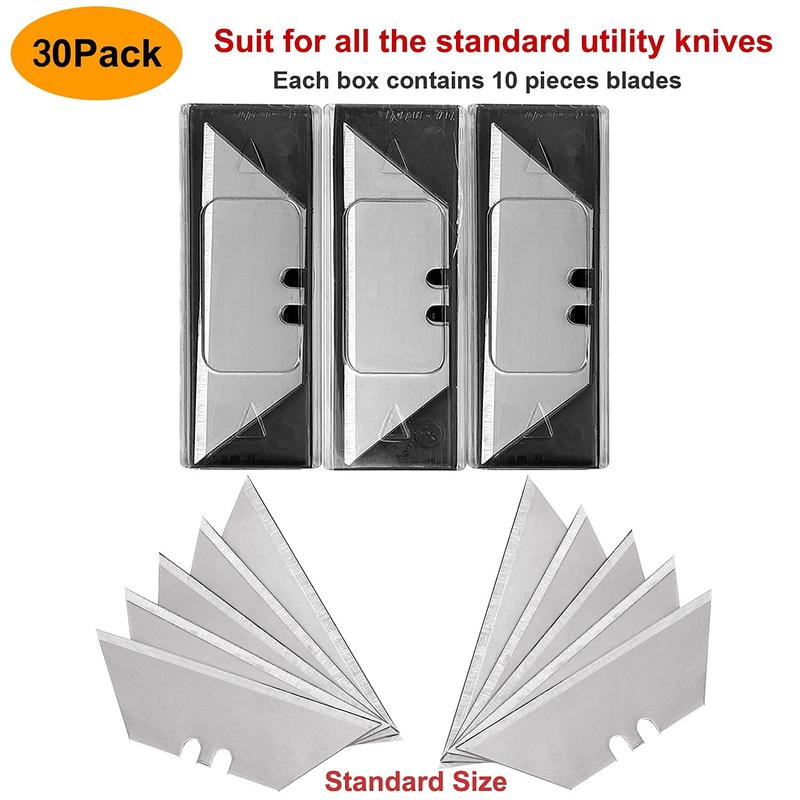 30 Pack Utility Knife Blades, SK5 Steel Heavy Duty Box