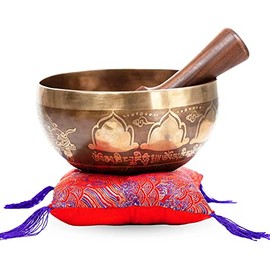 Large Tibetan Singing Bowl Set - Master Healing Grade Sound Bath Therapy Kit - Useful for Meditation Yoga Holistic Practice by Himalayan Bazaar