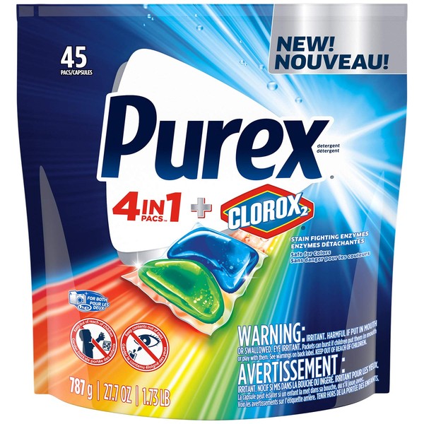 Purex 4-in-1 Plus clorox2 laundry detergent pacs, original fresh, 45 Count
