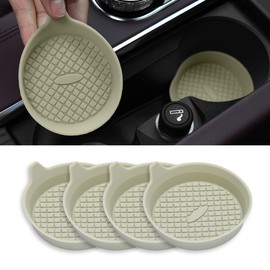 Couslcd 4 Pack Car Cup Coasters, Silicone Insert Recessed Car Cup Holder Coasters, Waterproof Non-Slip Sift-Proof Car Cup Mats, Universal Car Interior Accessories (Apricot)