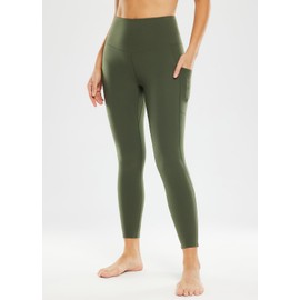 BALEAF Nuleaf High Waisted Workout Leggings for Women 25" - Buttery Soft Tummy Control Gym Fitness Sport Yoga 7/8 Pants with Pockets - Regular and Plus Size Dark Green L