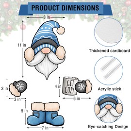 Auirre Winter Gnome Blue Christmas Tree Topper Head Arms and Legs, Get Cozy Coffee Decorative Tree Ornaments Decor, Holiday Seasonal Indoor Home Decorations Party Supplies